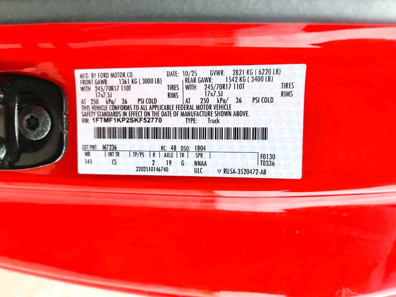 50464246 :رقم المزاد ، 1FTMF1KP2SKF52770 vin ، 2025 Ford F150 مزاد بيع
