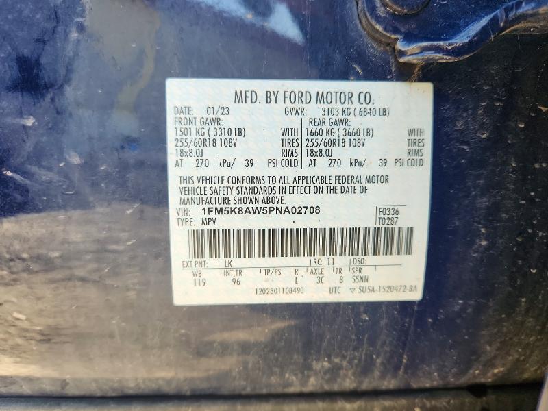 2023 Ford Explorer მანქანა იყიდება აუქციონზე, vin: 1FM5K8AW5PNA02708, აუქციონის ნომერი: 50903236