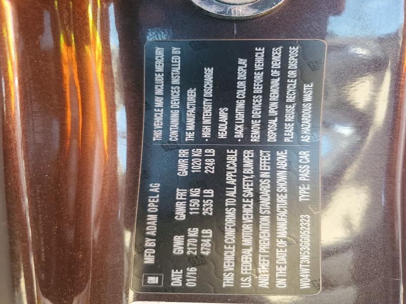 Продаж на аукціоні авто 2016 Buick Cascada, vin: W04WT3N53GG052323, номер лоту: 49987326