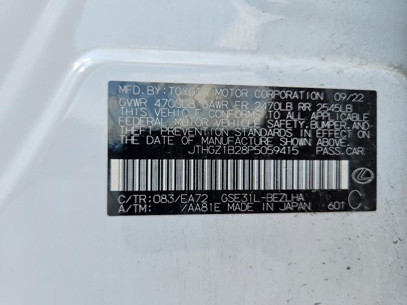 Aukcja sprzedaży 2023 Lexus Is 350, vin: JTHGZ1B28P5059415, numer aukcji: 50240396
