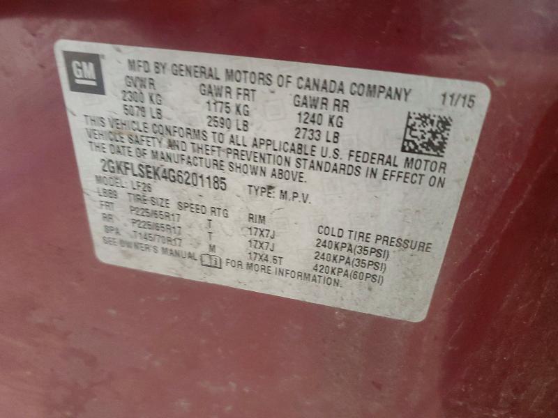 Aukcja sprzedaży 2016 Gmc Terrain, vin: 2GKFLSEK4G6201185, numer aukcji: 50912596