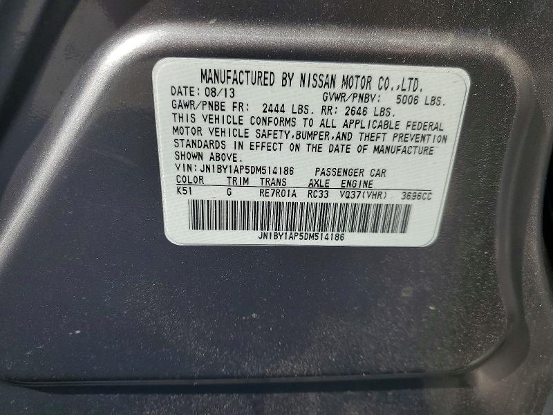 51021056 :رقم المزاد ، JN1BY1AP5DM514186 vin ، 2013 Infiniti M37 مزاد بيع