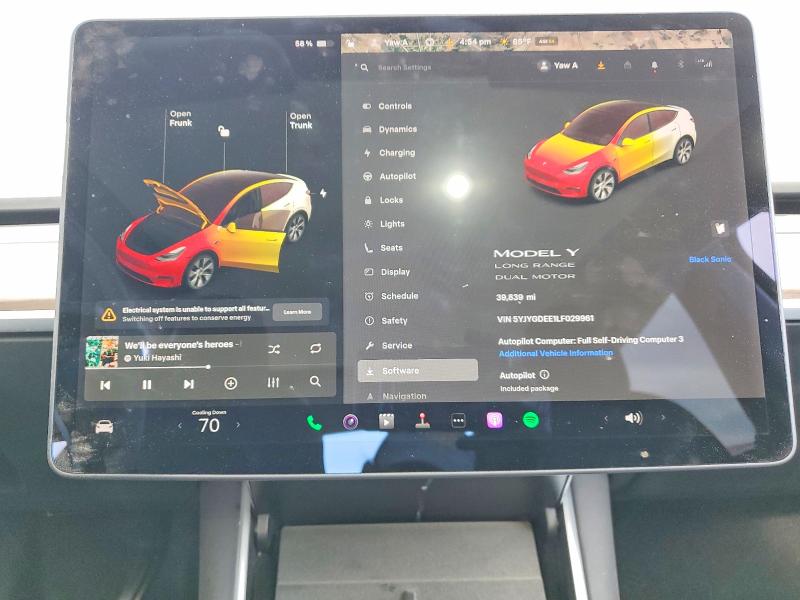 Продаж на аукціоні авто 2020 Tesla Model Y, vin: 5YJYGDEE1LF029961, номер лоту: 50098116