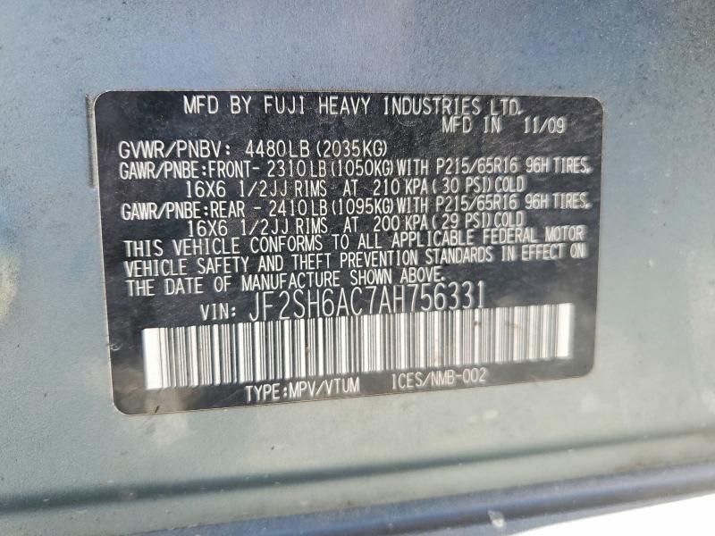 Aukcja sprzedaży 2010 Subaru Forester, vin: JF2SH6AC7AH756331, numer aukcji: 51149216