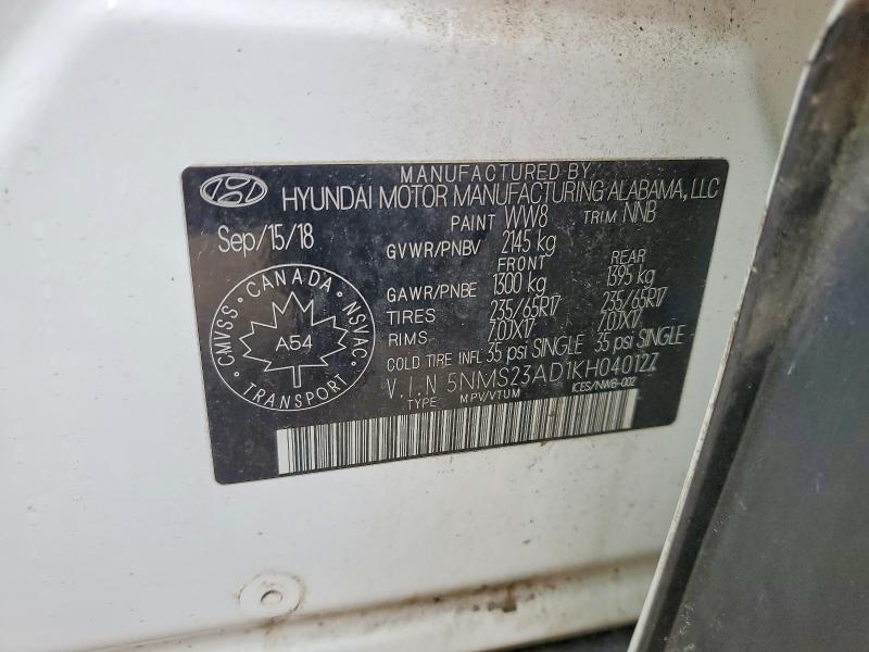 Aukcja sprzedaży 2019 Hyundai Santa Fe, vin: 5NMS23AD1KH040127, numer aukcji: 48583256
