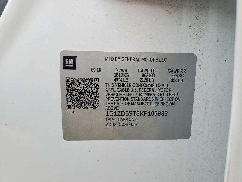 50849096 :رقم المزاد ، 1G1ZD5ST3KF105883 vin ، 2019 Chevrolet Malibu مزاد بيع