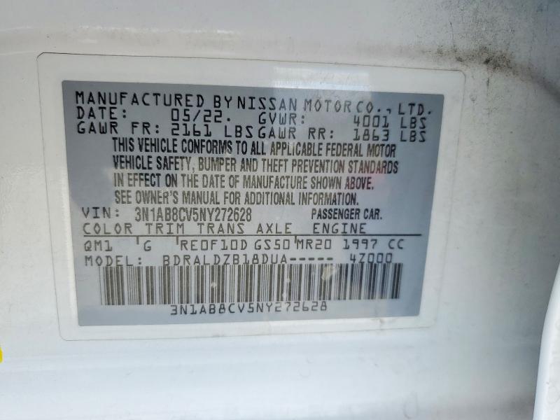 2022 Nissan Sentra მანქანა იყიდება აუქციონზე, vin: 3N1AB8CV5NY272628, აუქციონის ნომერი: 51139716