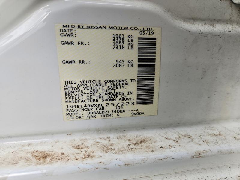 51705956 :رقم المزاد ، 1N4BL4BVXKC257223 vin ، 2019 Nissan Altima مزاد بيع