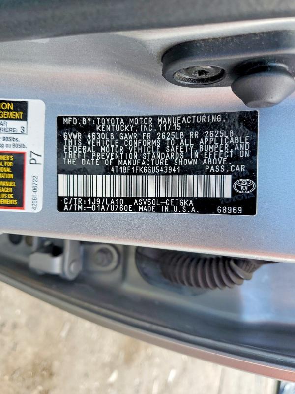 Aukcja sprzedaży 2016 Toyota Camry, vin: 4T1BF1FK6GU543941, numer aukcji: 50627526