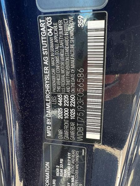 50677426 :رقم المزاد ، WDBTJ75J93F056586 vin ، 2003 Mercedes-benz Clk مزاد بيع