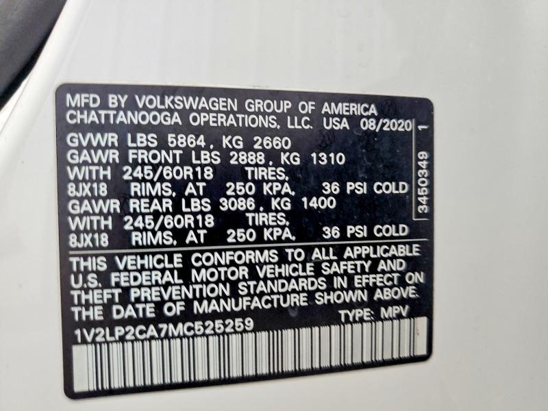 51634676 :رقم المزاد ، 1V2LP2CA7MC525259 vin ، 2021 Volkswagen Atlas مزاد بيع