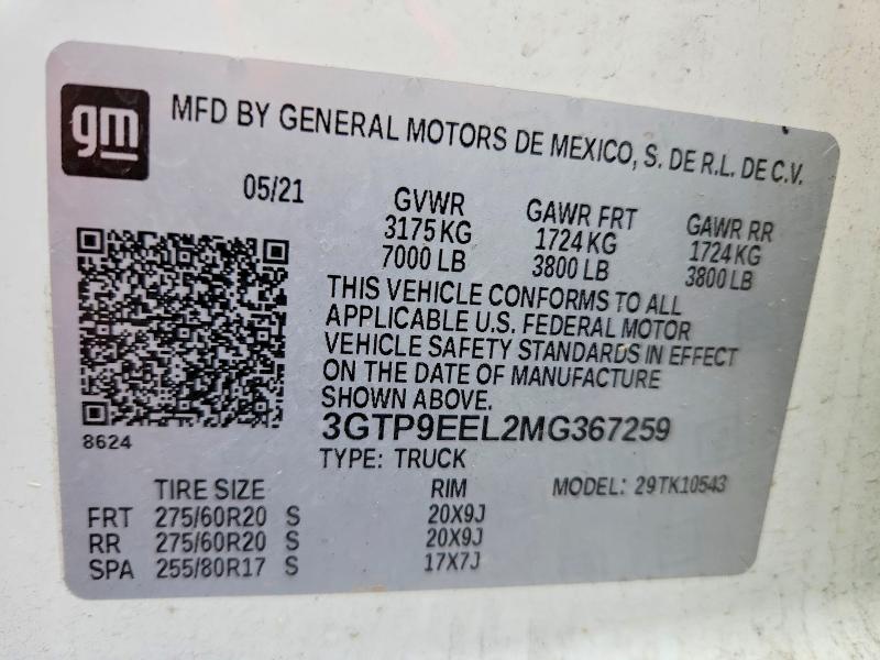 Продажа на аукционе авто 2021 Gmc Sierra, vin: 3GTP9EEL2MG367259, номер лота: 48955736