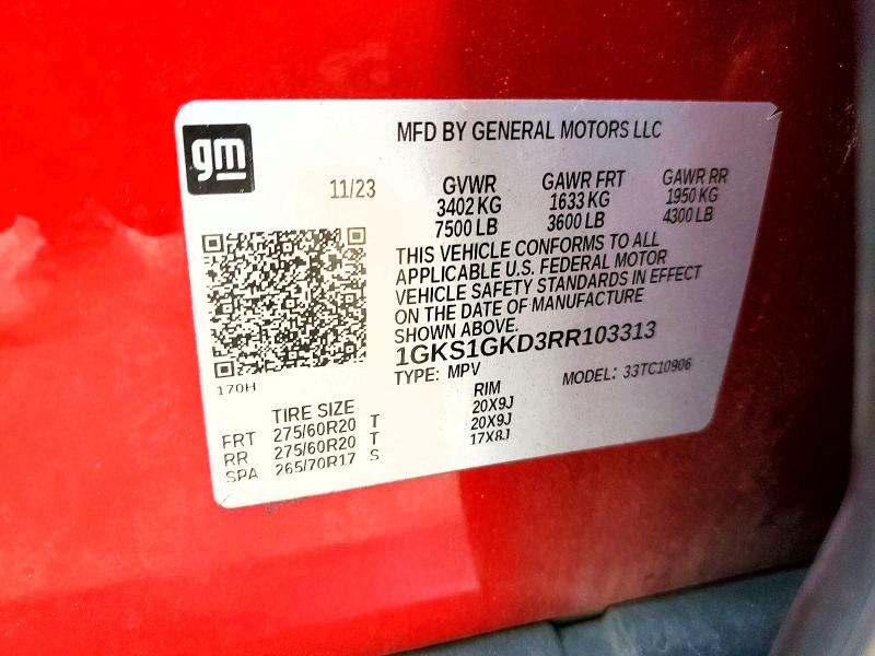 Продаж на аукціоні авто 2024 Gmc Yukon Xl, vin: 1GKS1GKD3RR103313, номер лоту: 50064336