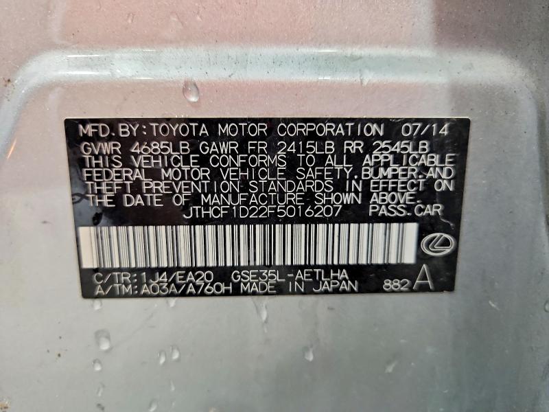 Aukcja sprzedaży 2015 Lexus Is, vin: JTHCF1D22F5016207, numer aukcji: 49442396
