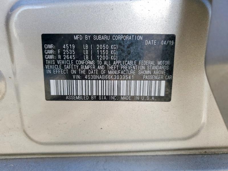 Продажа на аукционе авто 2019 Subaru Legacy, vin: 4S3BNAB66K3033541, номер лота: 50835266