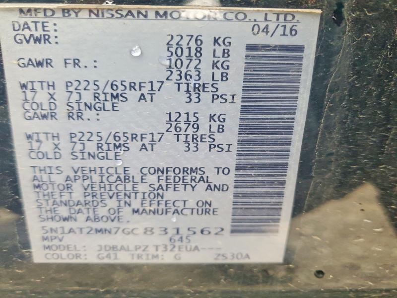 Aukcja sprzedaży 2016 Nissan Rogue, vin: 5N1AT2MN7GC831562, numer aukcji: 49436206