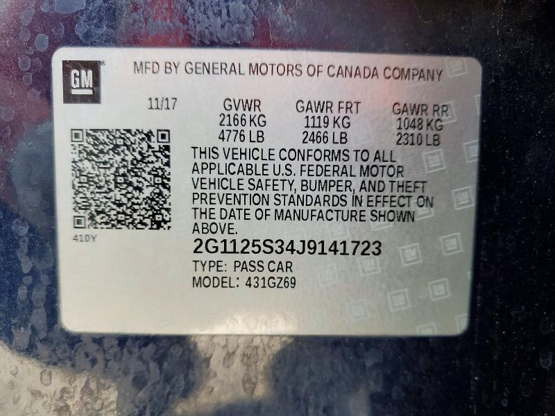 2018 Chevrolet Impala მანქანა იყიდება აუქციონზე, vin: 2G1125S34J9141723, აუქციონის ნომერი: 49142106