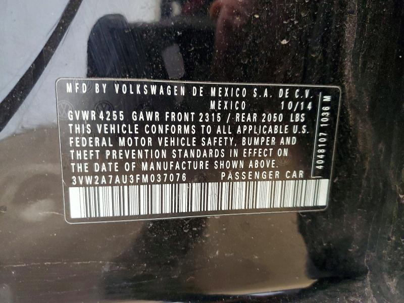 50969866 :رقم المزاد ، 3VW2A7AU3FM037076 vin ، 2015 Volkswagen Golf مزاد بيع