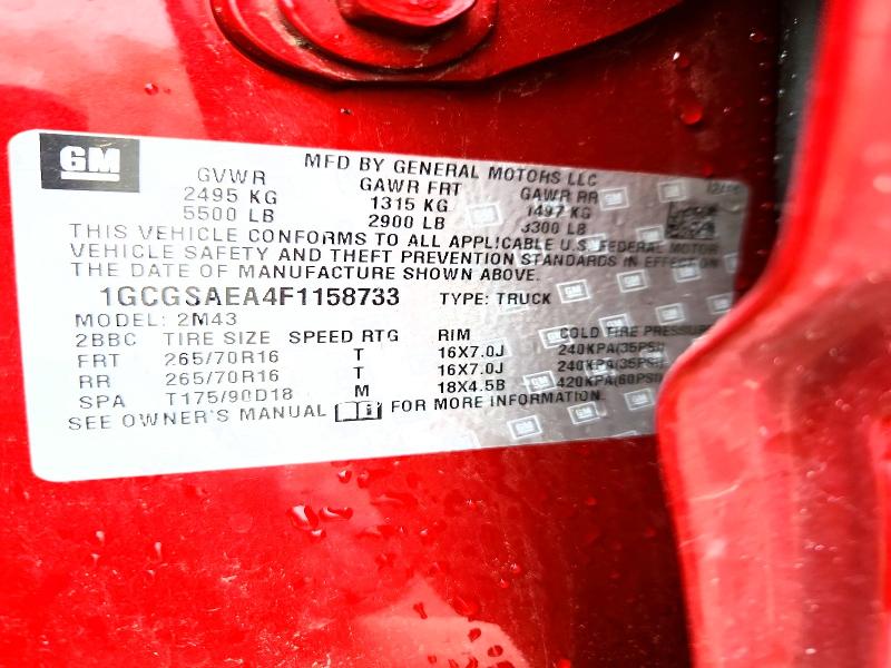 2015 Chevrolet Colorado მანქანა იყიდება აუქციონზე, vin: 1GCGSAEA4F1158733, აუქციონის ნომერი: 51905786