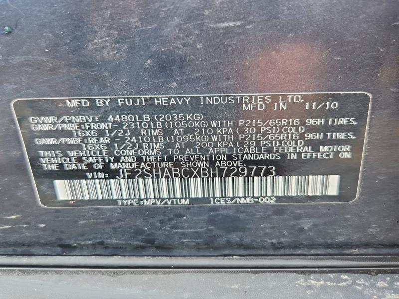 Auction sale of the 2011 Subaru Forester, vin: JF2SHABCXBH729773, lot number: 49586636