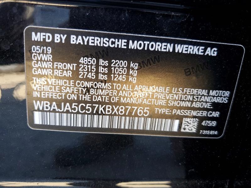 Продажа на аукционе авто 2019 Bmw 530, vin: WBAJA5C57KBX87765, номер лота: 49802106