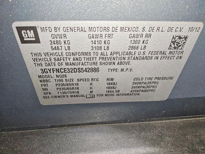50621336 :رقم المزاد ، 3GYFNCE32DS542886 vin ، 2013 Cadillac Srx مزاد بيع