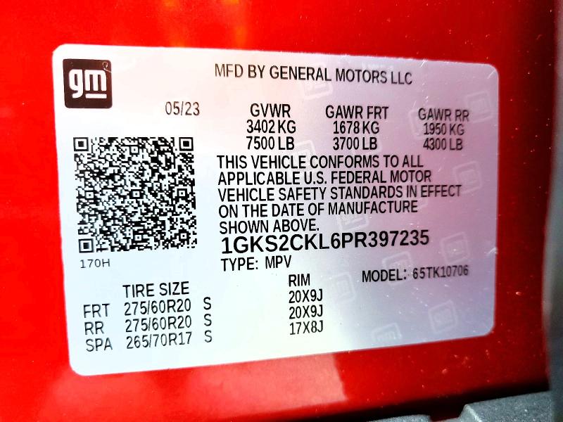2023 Gmc Yukon მანქანა იყიდება აუქციონზე, vin: 1GKS2CKL6PR397235, აუქციონის ნომერი: 49326646