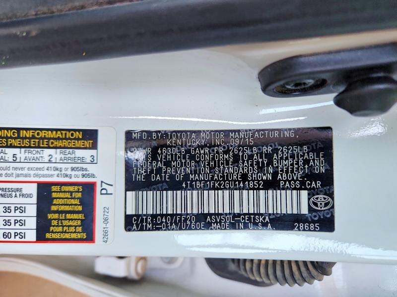 48697536 :رقم المزاد ، 4T1BF1FK2GU141852 vin ، 2016 Toyota Camry مزاد بيع