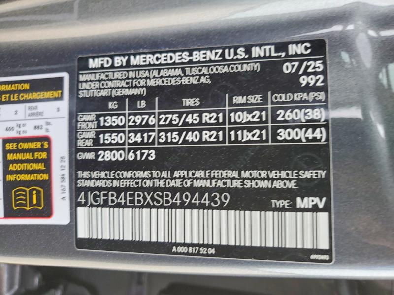 2025 Mercedes-benz Gle მანქანა იყიდება აუქციონზე, vin: 4JGFB4EBXSB494439, აუქციონის ნომერი: 48547996