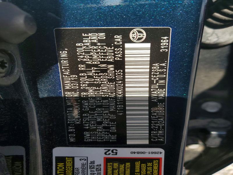 Продаж на аукціоні авто 2019 Toyota Camry, vin: 4T1B11HK4KU241035, номер лоту: 48967956