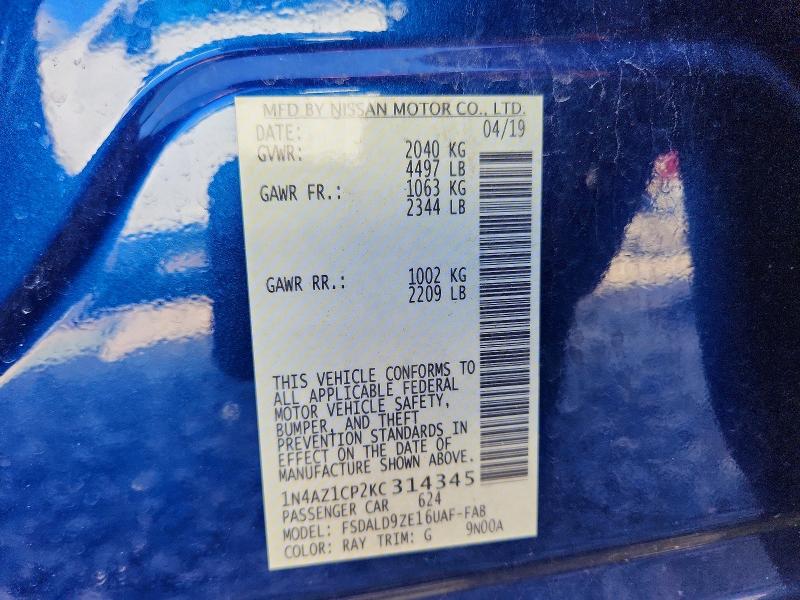50299226 :رقم المزاد ، 1N4AZ1CP2KC314345 vin ، 2019 Nissan Leaf مزاد بيع