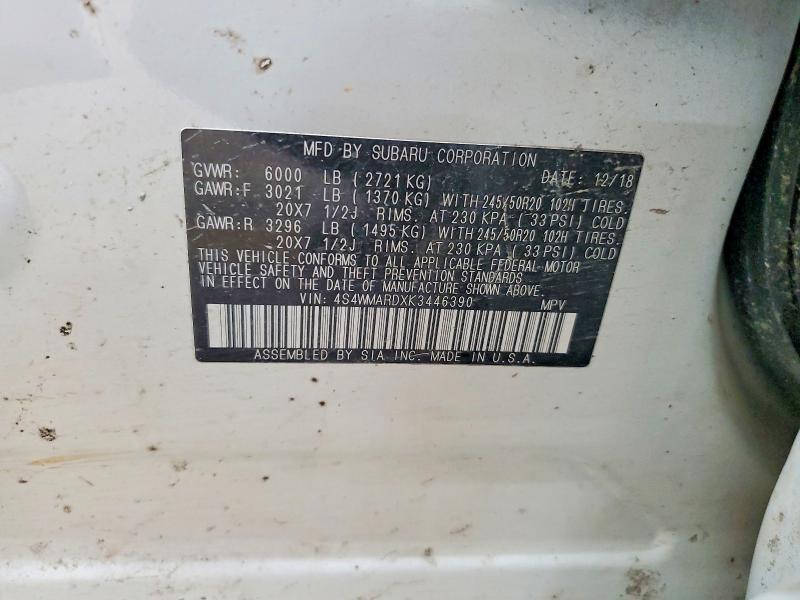 2019 Subaru Ascent მანქანა იყიდება აუქციონზე, vin: 4S4WMARDXK3446390, აუქციონის ნომერი: 46082236