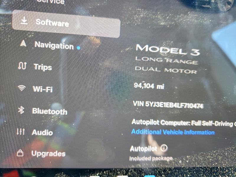 51027306 :رقم المزاد ، 5YJ3E1EB4LF710474 vin ، 2020 Tesla Model 3 مزاد بيع