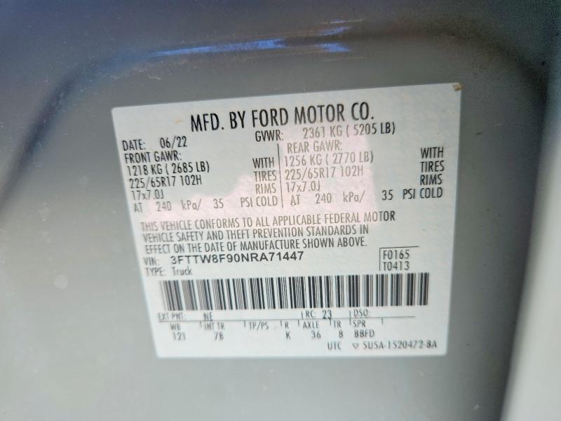 Продажа на аукционе авто 2022 Ford Maverick, vin: 3FTTW8F90NRA71447, номер лота: 49596046