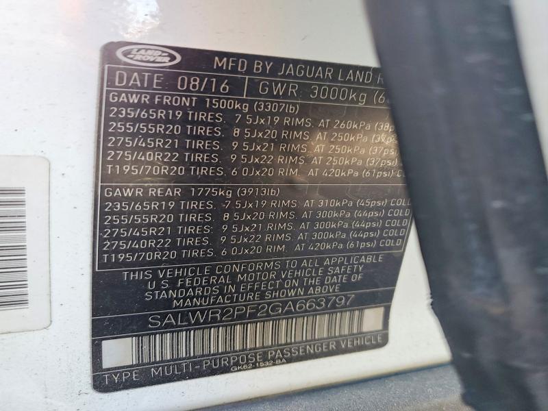 Aukcja sprzedaży 2016 Land Rover Range Rover Sport, vin: SALWR2PF2GA663797, numer aukcji: 49084136