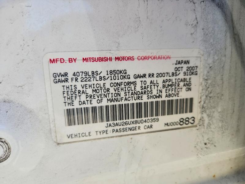 Продаж на аукціоні авто 2008 Mitsubishi Lancer, vin: JA3AU26UX8U040359, номер лоту: 48103736
