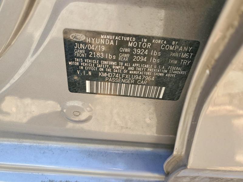 2020 Hyundai Elantra მანქანა იყიდება აუქციონზე, vin: KMHD74LFXLU947964, აუქციონის ნომერი: 49833676