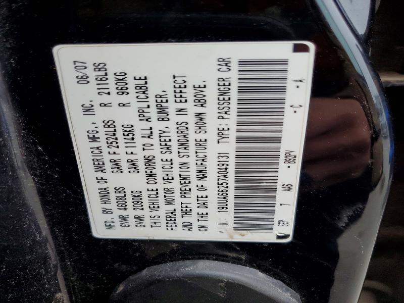 50929746 :رقم المزاد ، 19UUA66257A049131 vin ، 2007 Acura Tl مزاد بيع