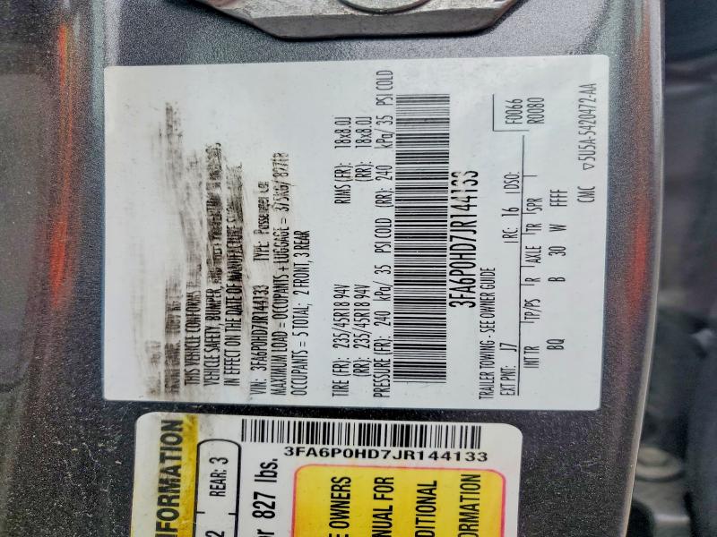 51757196 :رقم المزاد ، 3FA6P0HD7JR144133 vin ، 2018 Ford Fusion مزاد بيع
