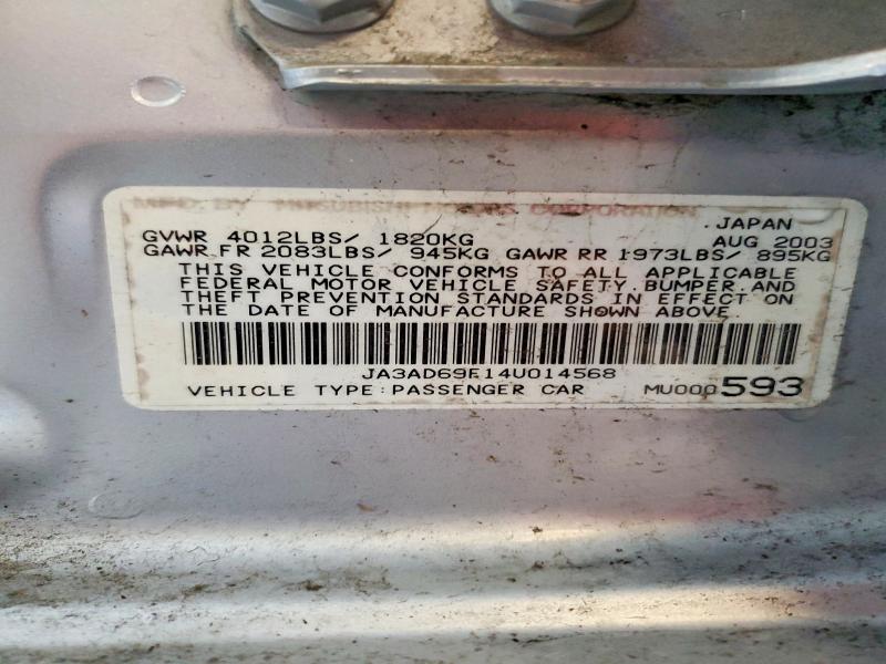 Продаж на аукціоні авто 2004 Mitsubishi Lancer, vin: JA3AD69F14U014568, номер лоту: 50145586
