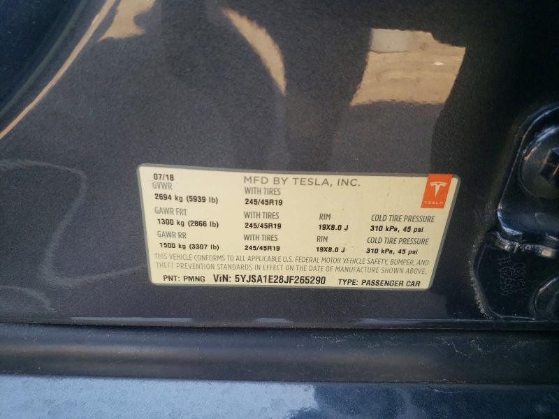50919246 :رقم المزاد ، 5YJSA1E28JF265290 vin ، 2018 Tesla Model S مزاد بيع