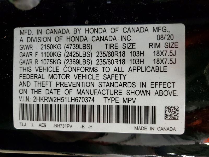 Продажа на аукционе авто 2020 Honda Cr-v, vin: 2HKRW2H51LH670374, номер лота: 51238336