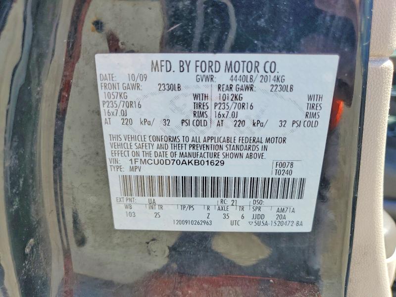 Aukcja sprzedaży 2010 Ford Escape, vin: 1FMCU0D70AKB01629, numer aukcji: 49094296