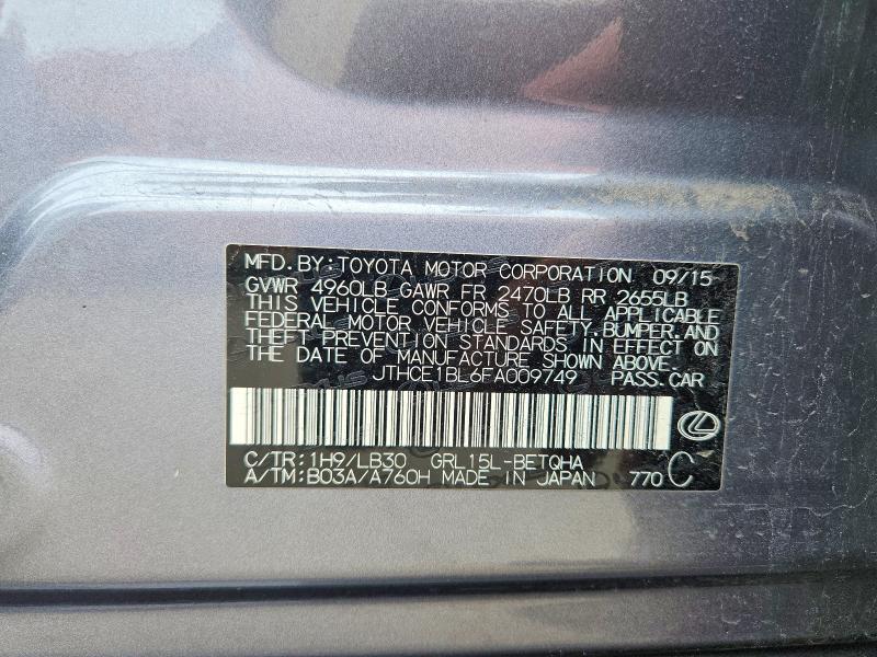 2015 Lexus Gs მანქანა იყიდება აუქციონზე, vin: JTHCE1BL6FA009749, აუქციონის ნომერი: 51769436