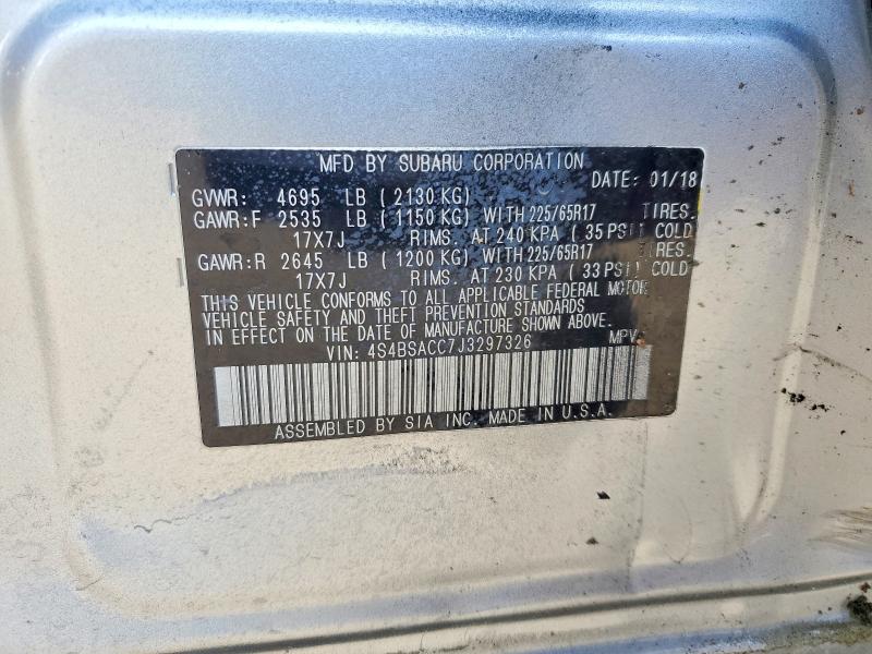 2018 Subaru Outback მანქანა იყიდება აუქციონზე, vin: 4S4BSACC7J3297326, აუქციონის ნომერი: 48651836