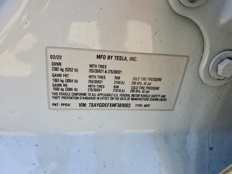 Aukcja sprzedaży 2022 Tesla Model Y, vin: 7SAYGDEFXNF389003, numer aukcji: 49010596