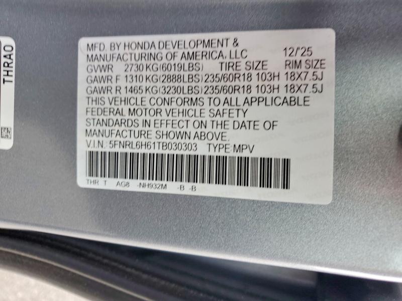 Продаж на аукціоні авто 2026 Honda Odyssey, vin: 5FNRL6H61TB030303, номер лоту: 47914496