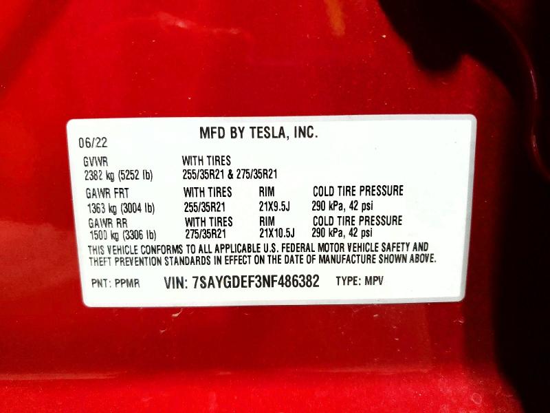 Продаж на аукціоні авто 2022 Tesla Model Y, vin: 7SAYGDEF3NF486382, номер лоту: 51811376