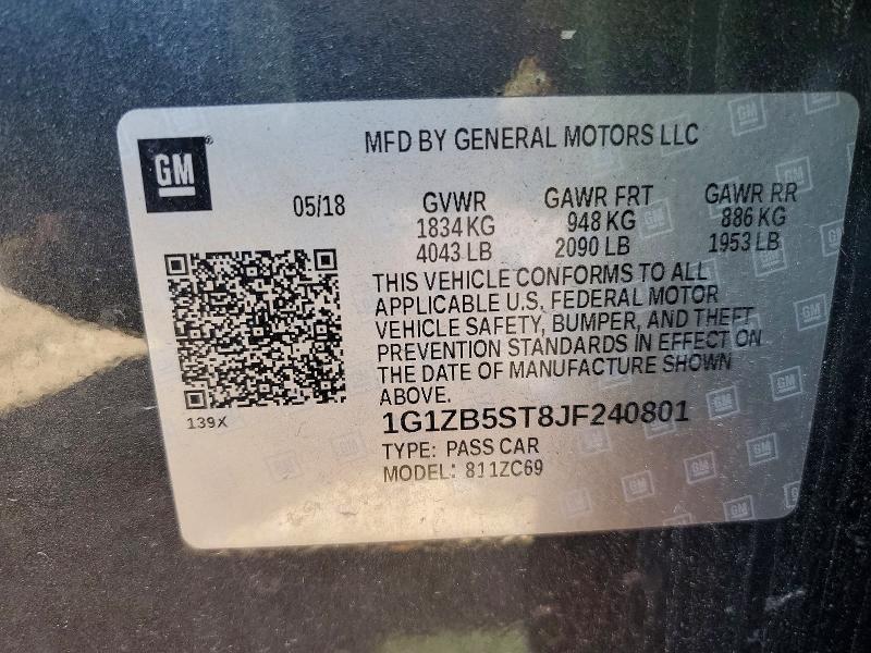 Aukcja sprzedaży 2018 Chevrolet Malibu, vin: 1G1ZB5ST8JF240801, numer aukcji: 50333516