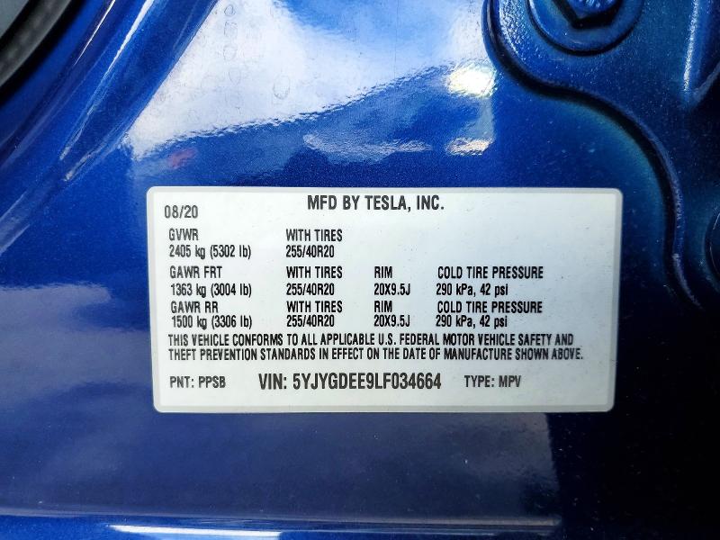 Продажа на аукционе авто 2020 Tesla Model Y, vin: 5YJYGDEE9LF034664, номер лота: 50795066